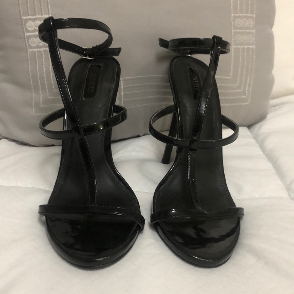Black strappy heels, size 7.5